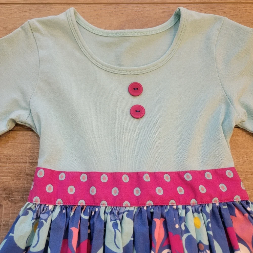 Eleanor Rose Girls Size 4/5 Rhonda Blue Long Sleeve Boutique Dress Ruffle Cuff